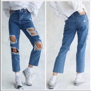 PacSun High Rise Straight Button Fly Distressed Jeans Size Women’s 27 Color Blue